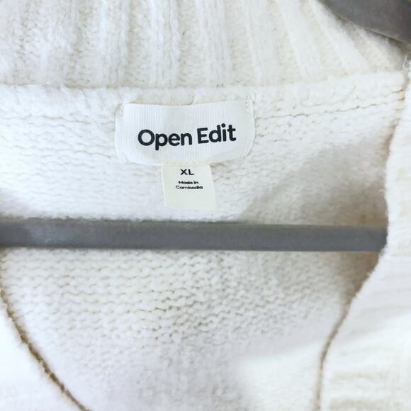 Open Edit Oversized V-Neck sweater XL ivory cream cotton blend - Picture 5 of 6